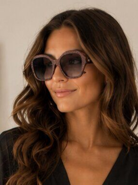 Guess by Marciano Bronze Glitter Oversized Sunglasses with Gold M Logo🏷